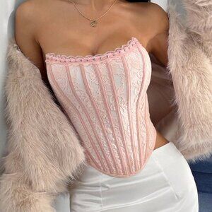 Romantic Pink Women's Elegant Floral lace Print Corset Top